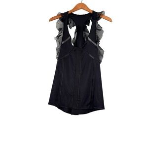 JOY CIOCI NY  Racerback Top Sz M Black Mesh Ruffles Boho Whimsigoth Festive